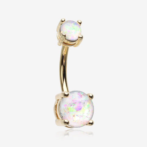 Golden Opal Sparkle Prong Set Belly Button Ring-White