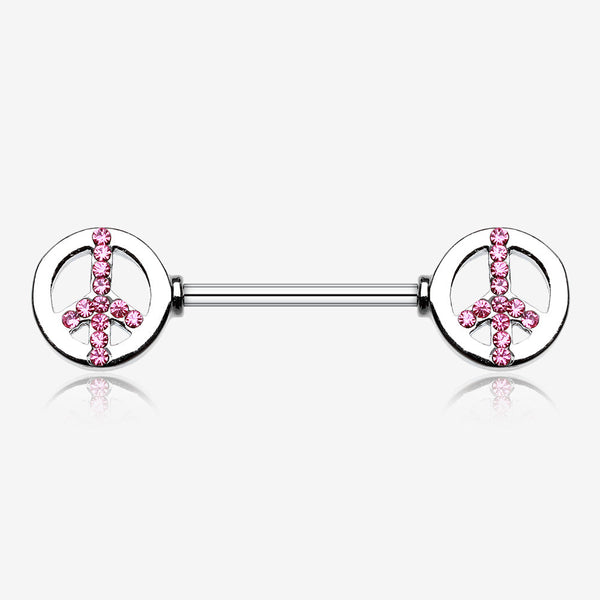 A Pair of Bling Peace Nipple Barbell Ring-Pink