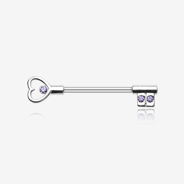 A Pair of Heart Key Nipple Barbell Ring-Tanzanite