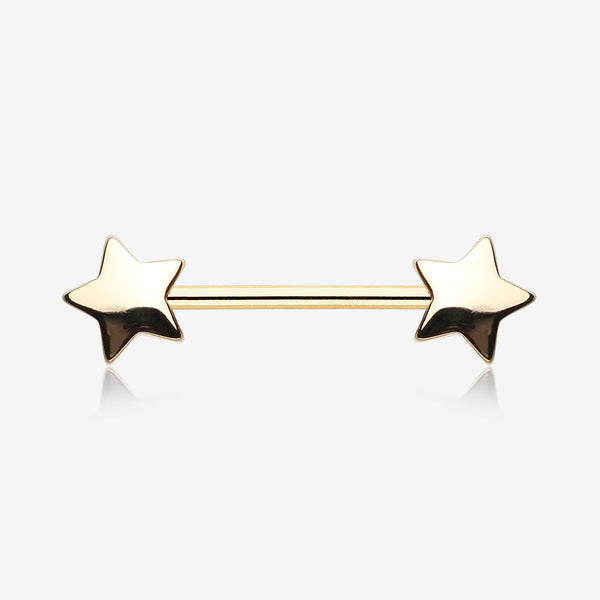A Pair of Golden Star Nipple Barbell Ring-Gold