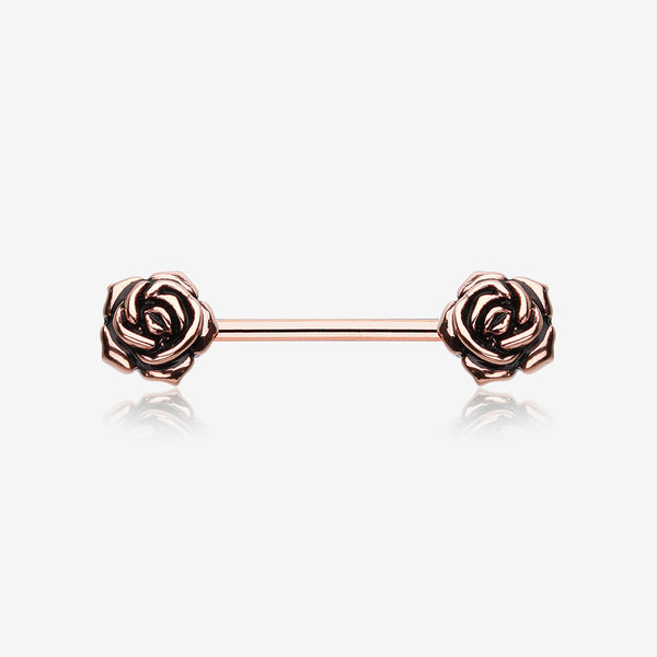 A Pair of Rose Gold Vintage Rose Flower Nipple Barbell Ring-Rose Gold