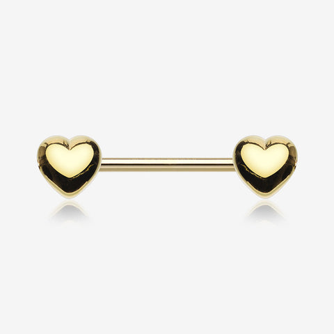A Pair of Golden Classic Fluffy Heart Steel Nipple Barbell
