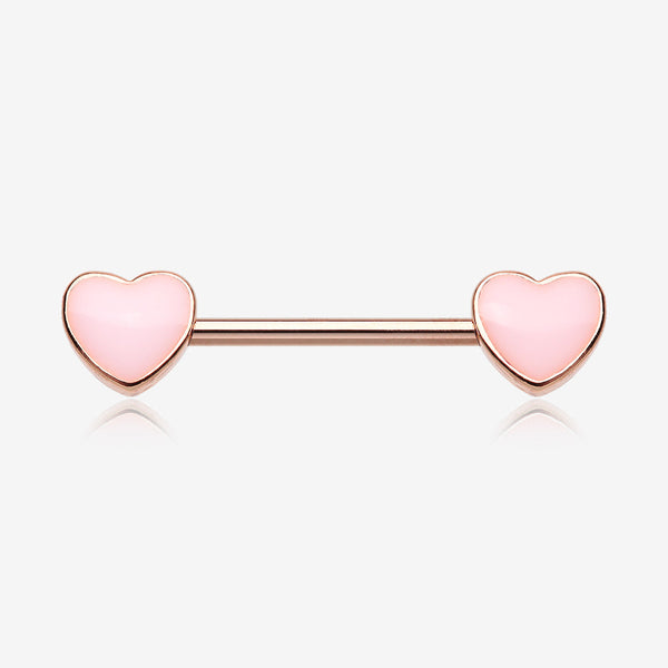 A Pair of Rose Gold Adorable Pink Heart Nipple Barbell-Light Pink