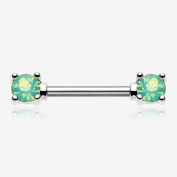 A Pair of Opalite Gem Prong Nipple Barbell-Green