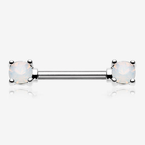 A Pair of Opalite Gem Prong Nipple Barbell-White