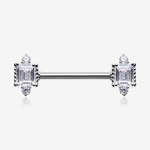A Pair of Sparkle Renaissance Princess Cut Nipple Barbell-Clear Gem