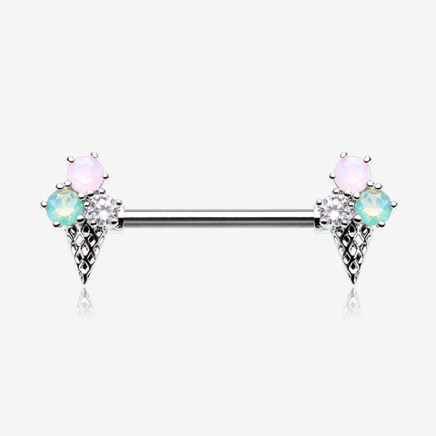 A Pair of Adorable Mixed Flavor Ice Cream Cone Nipple Barbell-Clear Gem/Rose Water Opal/Aqua