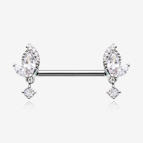 A Pair of Elegant Marquise Leaflet Dangle Sparkle Nipple Barbell-Clear Gem