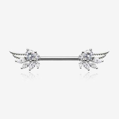 A Pair of Guardian Angelic Wing Sparkle Nipple Barbell-Clear Gem