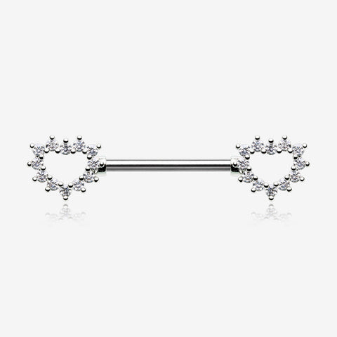 A Pair of Brilliant Sparkle Hollow Heart Nipple Barbell-Clear Gem