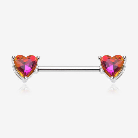A Pair of Iridescent Heart Sparkle Nipple Barbell-Light Rainbow