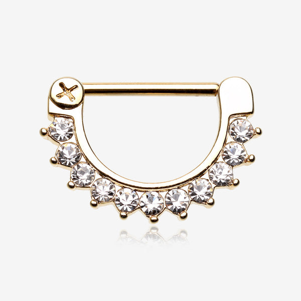 Golden Glistening Multi-Gem Nipple Clicker-Clear Gem