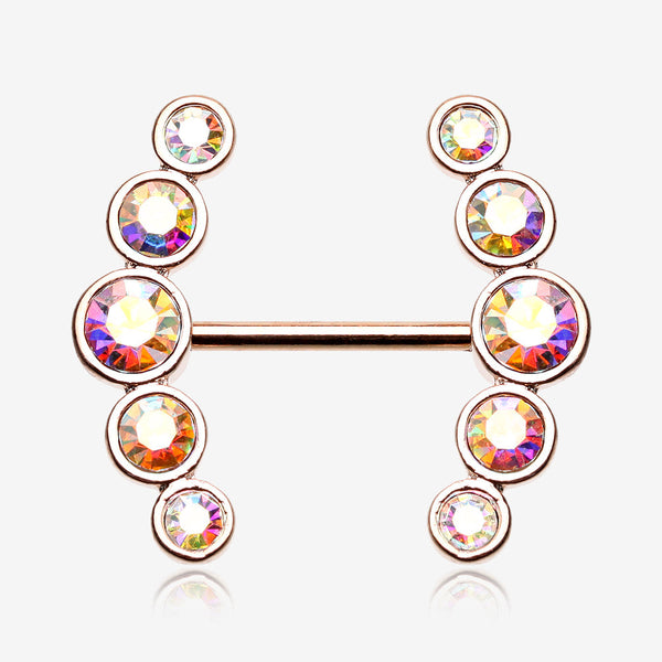 A Pair of Rose Gold Sparkle Ray Multi-Gem Nipple Ring-Aurora Borealis