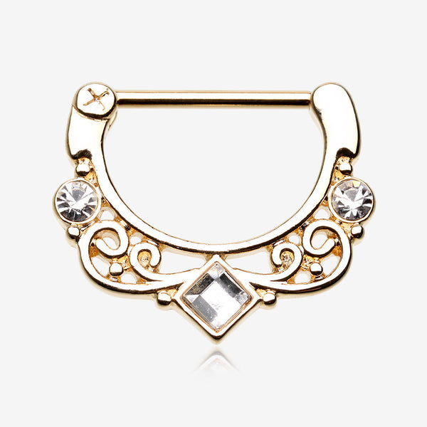 Golden Camilla Filigree Sparkle Nipple Clicker-Clear Gem