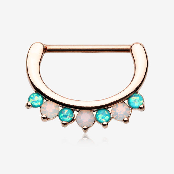 Rose Gold Opal Sparkle Deuce Nipple Clicker-Teal/White