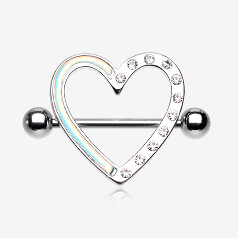 A Pair of Iridescent Revo Journey Heart Sparkle Nipple Shield-Clear Gem