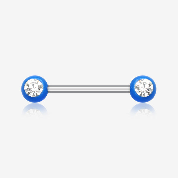 A Pair of Acrylic Gem Ball Nipple Barbell Ring-Blue/Clear