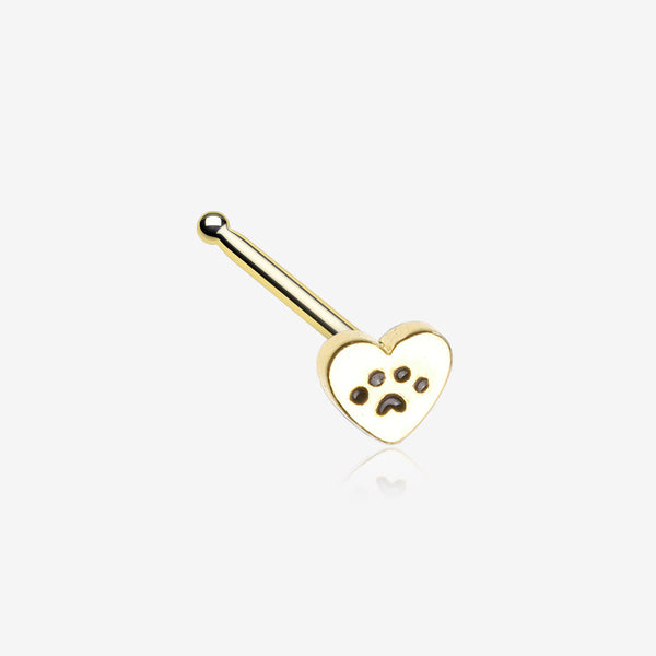 Golden Paw in Heart Animal Lover Nose Stud Ring