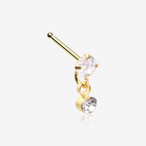 Golden Prong Gem Sparkle Dangle Nose Stud Ring-Clear Gem