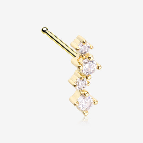 Golden Brilliant Sparkle ZigZag Multi-Gem Nose Stud Ring-Clear Gem