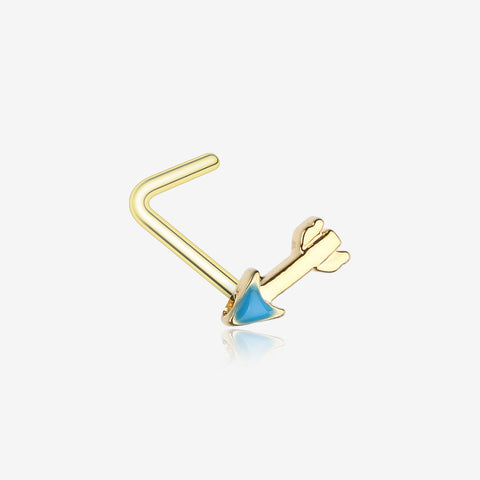 Golden Dainty Arrow L-Shaped Nose Ring-Teal