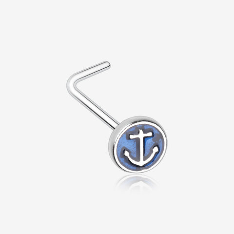 Blue Sailor Anchor L-Shaped Nose Ring-Blue