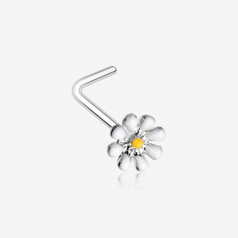 Dainty Adorable Daisy L-Shaped Nose Ring-White/Yellow