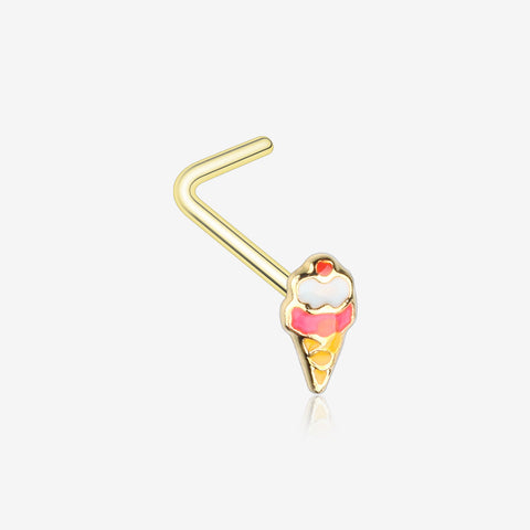 Golden Sweet Jubilee Ice Cream Cone L-Shaped Nose Ring-Pink