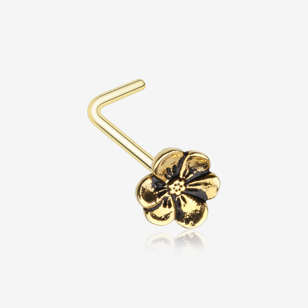 Golden Anemone Flower L-Shaped Nose Ring