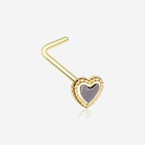Golden Valentine Lacey Heart L-Shaped Nose Ring-Black