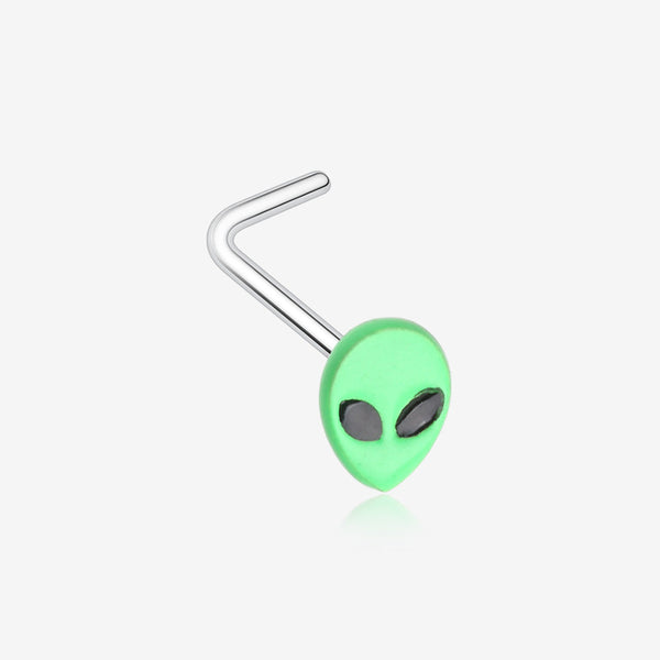 Retro Alien Head L-Shaped Nose Ring-Green/Black