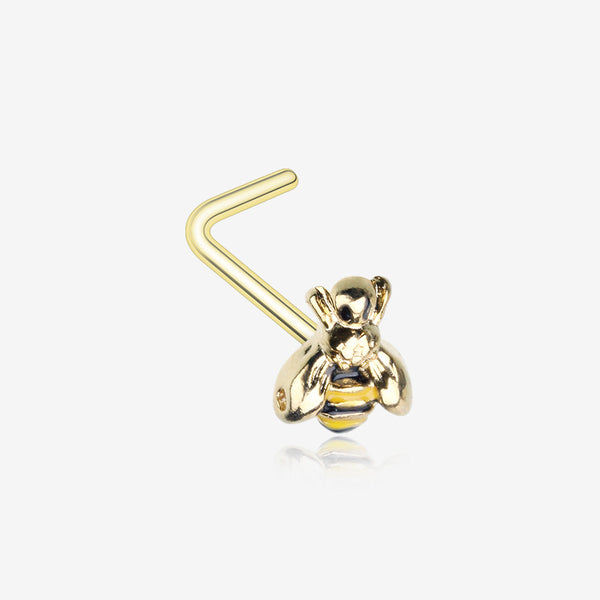 Golden Sweet Bumble Bee L-Shaped Nose Ring
