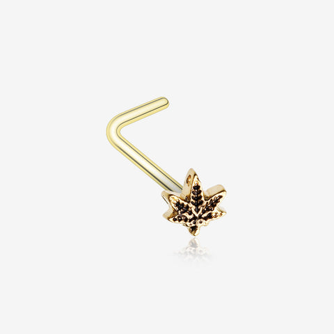 Golden Vintage Cannabis Leaf L-Shaped Nose Ring