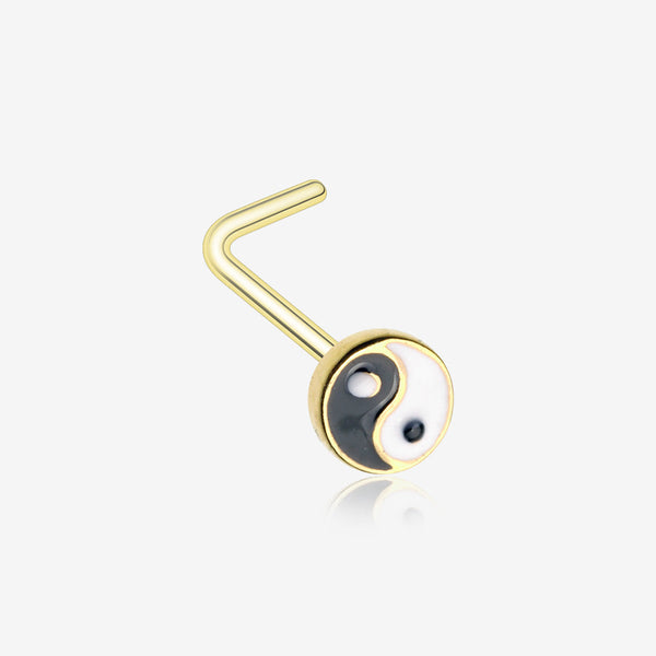 Golden Classic Ying Yang Logo L-Shaped Nose Ring