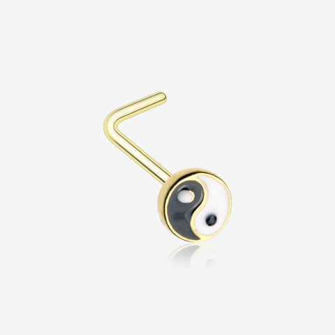 Golden Classic Ying Yang Logo L-Shaped Nose Ring