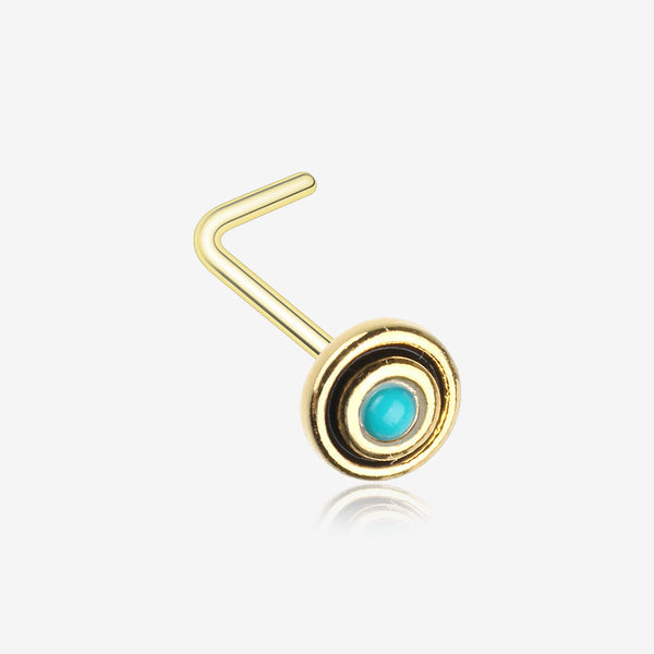 Golden Tribal Circle Turquoise L-Shaped Nose Ring-Turquoise