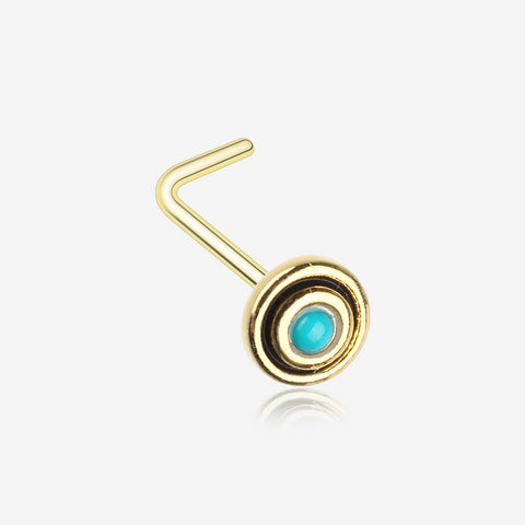 Golden Tribal Circle Turquoise L-Shaped Nose Ring-Turquoise
