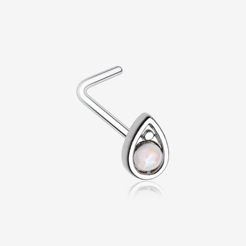 Opalescent Teardrop Sparkle L-Shaped Nose Ring-White