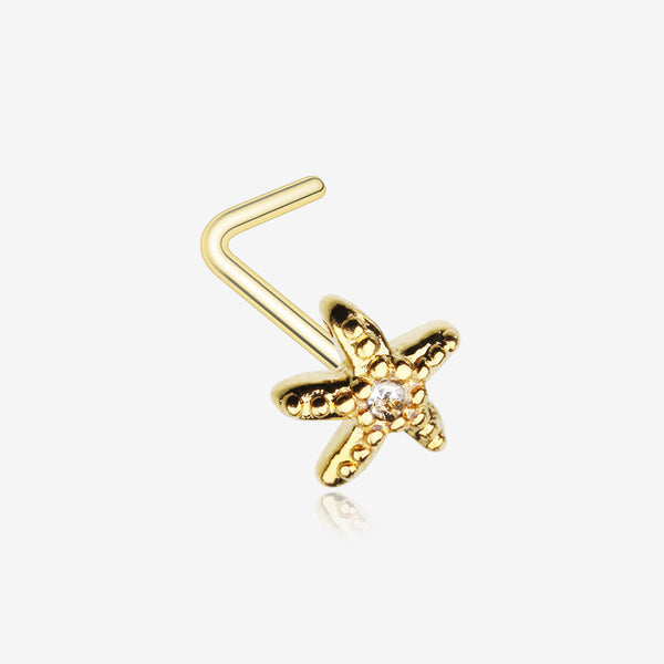 Golden Starfish Sparkle L-Shaped Nose Ring-Clear Gem