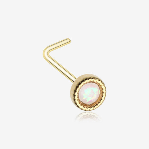 Golden Opalescent Sparkle Circle L-Shaped Nose Ring-White