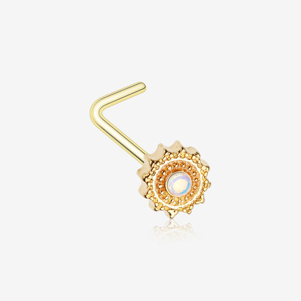 Golden Iridescent Revo Floral Mandala L-Shaped Nose Ring