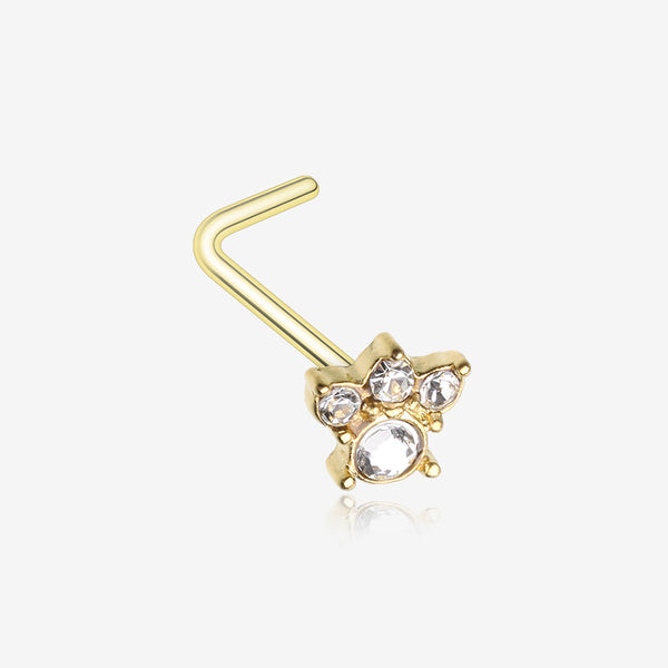 Golden Royal Majestic Sparkle L-Shaped Nose Ring-Clear Gem