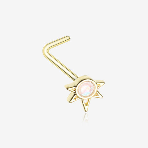 Golden Opalescent Sparkle Starburst L-Shaped Nose Ring-White