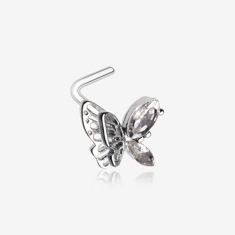 Marquise Layered Butterfly Sparkle L-Shaped Nose Ring-Clear Gem