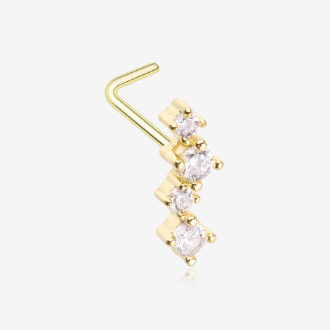 Golden Brilliant Sparkle ZigZag Multi-Gem L-Shaped Nose Ring-Clear Gem