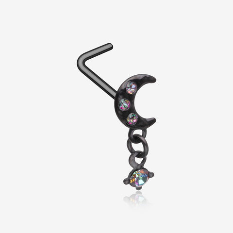 Blackline Midnight Crescent Moon Sparkle Dangle L-Shaped Nose Ring-Vitrail Medium