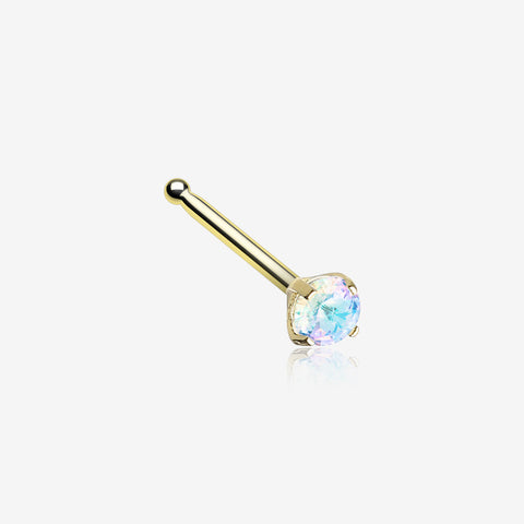 Golden Iridescent Sparkle Gem Prong Set Nose Stud Ring-Vitrail Light
