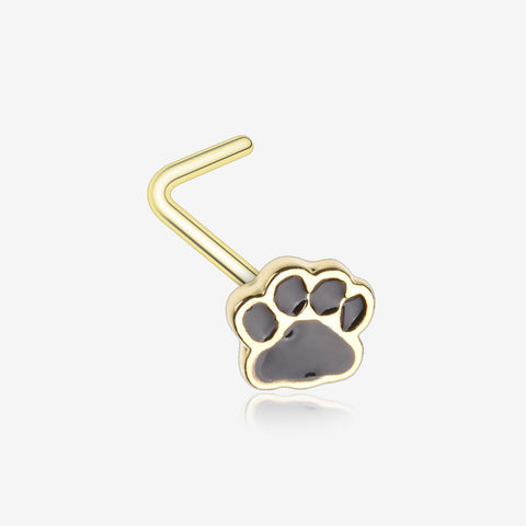 Golden Adorable Paw Print L-Shaped Nose Ring-Gold