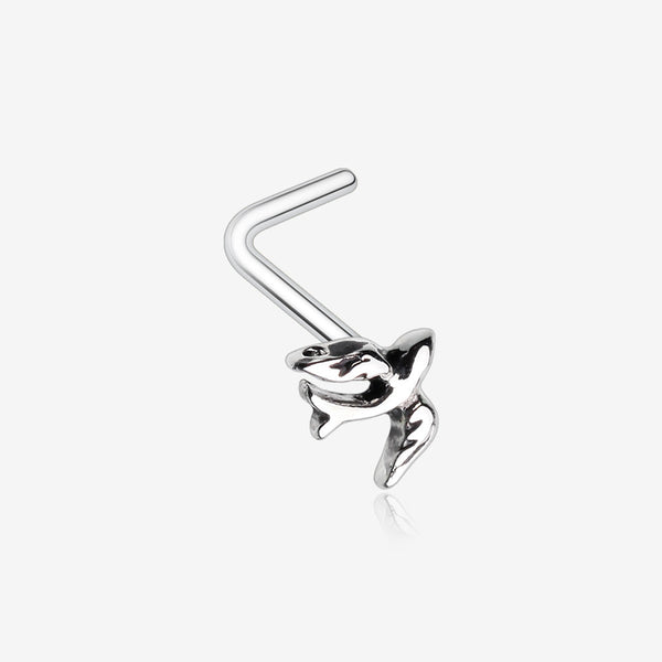 Dainty Swallow Bird L-Shaped Nose Ring-Steel