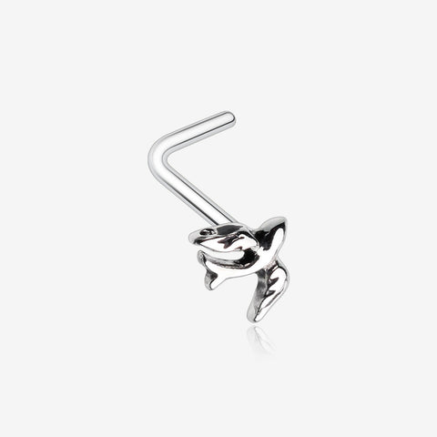 Dainty Swallow Bird L-Shaped Nose Ring-Steel
